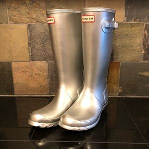 Hunter metallic silver Welly rain boots
